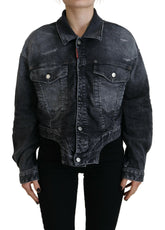 Dsquared² Gray Washed Cotton Cropped Denim Jacket